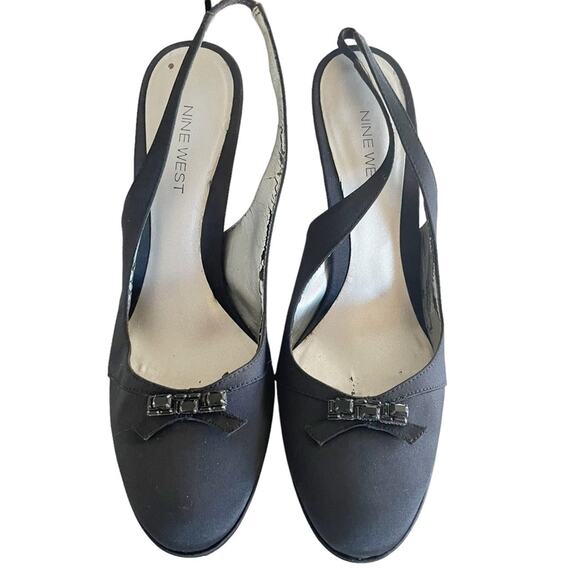 Nine West Black Slingback Heels Fabric Size 9 with 4.5” Heel Round Toe - Picture 1 of 11